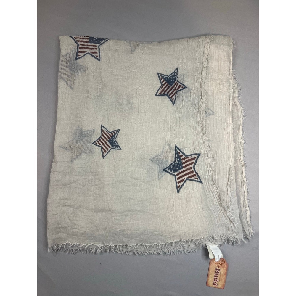 NWT Mudd Scarf American Flag Star Print Frayed Edges 29x49 - Picture 2 of 5